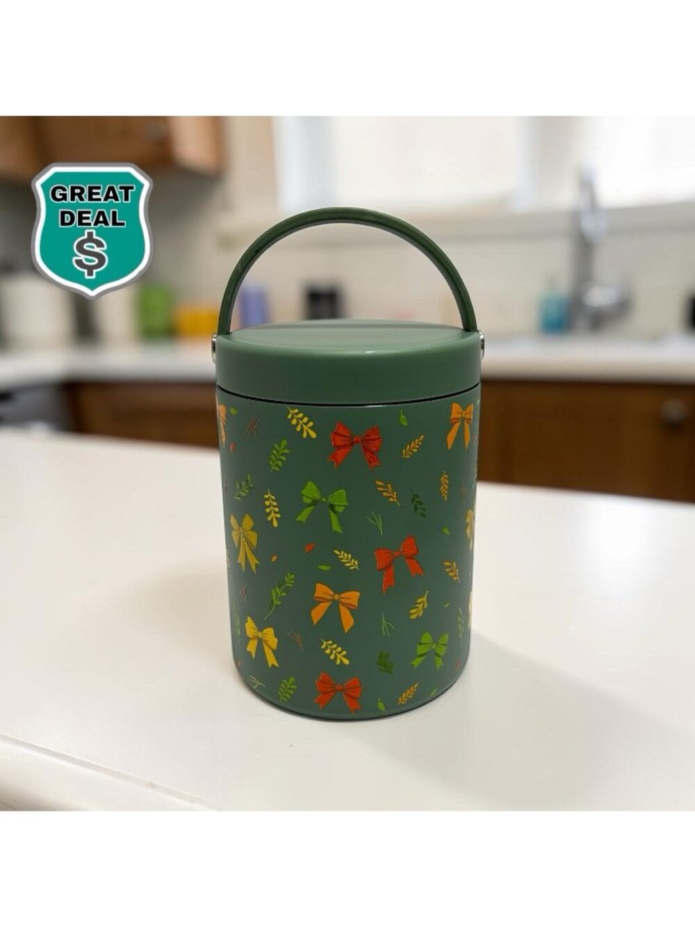 Hydrapeak Holiday Ribbon Pattern Insulated 32 oz Food Jar. NWOT. No Box.